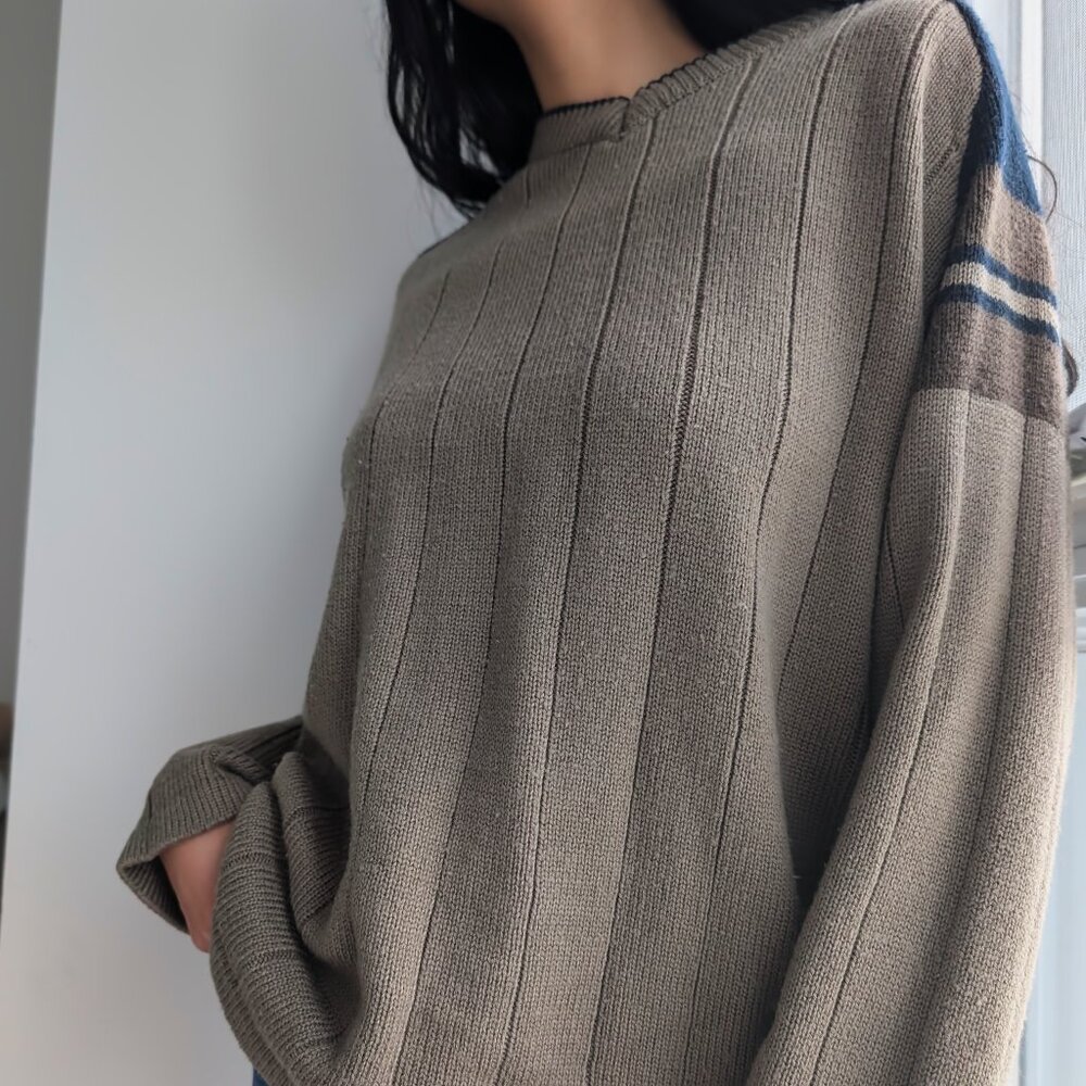 90s Earth Tone Ribbed Knit Sweater - Picture 2 of 6